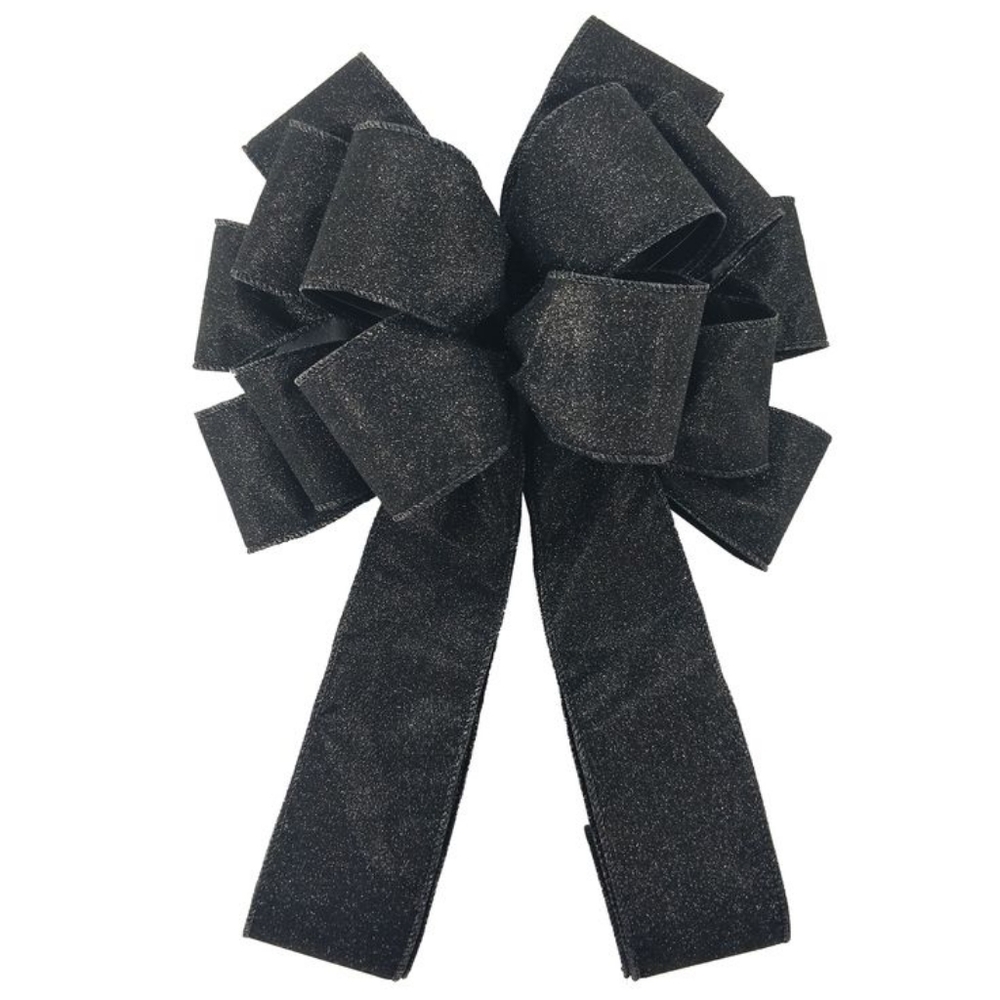 20.5" Solid Black Glitter Christmas Tree Topper Bow Ribbon Decor by Celebrate It